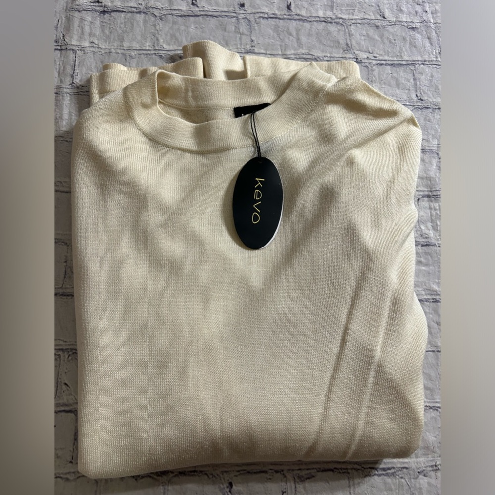 KEVO 2-PLY 100% SILK WASHABLE MEN’S CREAM CREWNECK SWEATER SIZE XL TIMELESS